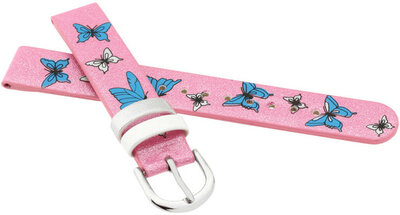 Kinderbandje van polyurethaan 14 mm, roze, zilveren gesp (met vlindermotief)