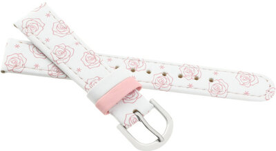 Kinderleren riem 16mm, wit, zilveren gesp (rozenmotief)