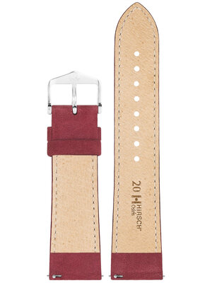 Leren horlogeband Hirsch Osiris Nubuk M 03433161-2, rood, kalfsleer, lengte M, Quick Release