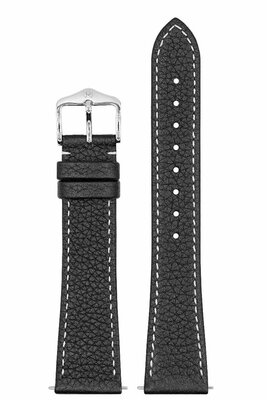 Leren horlogeband Hirsch Bologna L 01802050-2, zwart, kalfleer, lengte L, Quick Release