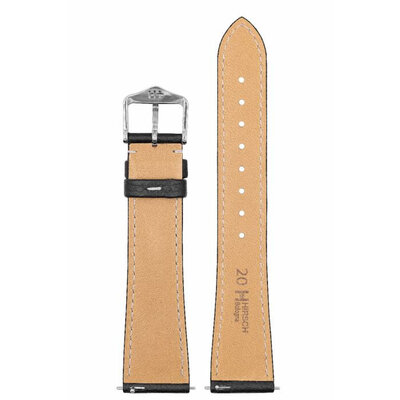 Leren horlogeband Hirsch Bologna L 01802050-2, zwart, kalfleer, lengte L, Quick Release