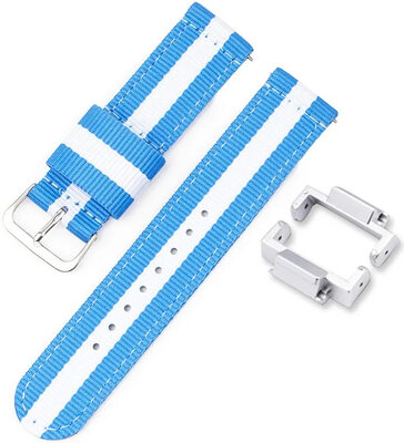 Bandje voor Casio G-Shock, NATO, textiel, blauw-wit, zilveren gesp (GA-2100/GA-2110, DW-5600, GW-6900) met adapter