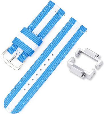 Bandje voor Casio G-Shock, NATO, textiel, blauw-wit, zilveren gesp (GA-2100/GA-2110, DW-5600, GW-6900) met adapter