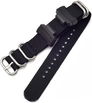 Bandje voor Casio G-Shock, textiel, zwart, zilveren gesp (voor modellen GA-100/110/120, DW-5600, GD-100)