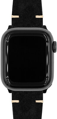 Leren horlogeband Hirsch Serro L 05564050-2, zwart, suède leer, Limited Edition, lengte L, Quick Release