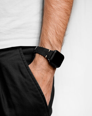 Leren horlogeband Hirsch Serro L 05564050-2, zwart, suède leer, Limited Edition, lengte L, Quick Release