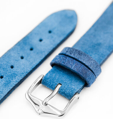Leren horlogeband Hirsch Serro L 05564080-2, blauw, suède leer, Limited Edition, lengte L, Quick Release