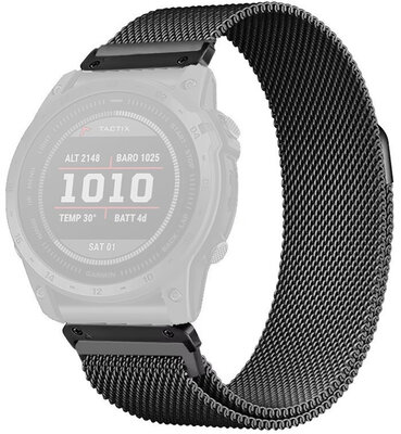 roestvrijstalen horlogeband Ricardo 22mm (voor Garmin Fenix 8/7/6 (47mm), Epix 2 enz.), zwart, Milanese, QuickFit
