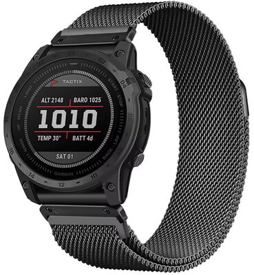 Ricardo 22 mm stalen armband (voor Garmin Fenix 7/6/5, Epix 2, MARQ, etc.), zwart, QuickFit
