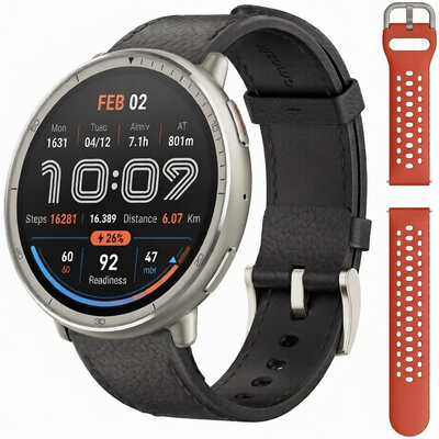 Amazfit Active 2 Premium (Round) Black Leather (+vervangende horlogeband)