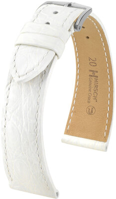 Leren riempje Hirsch Genuine Croco 18900800-2, wit, krokodillenhuid, Quick Release