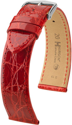 Leren riempje Hirsch Genuine Croco 18900820-2, rood, krokodillenhuid, Quick Release