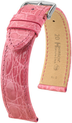Leren riempje Hirsch Genuine Croco 18900825-2, roze, krokodillenhuid, Quick Release