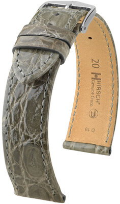 Leren riempje Hirsch Genuine Croco 18900830-2, grijs, krokodillenhuid, Quick Release