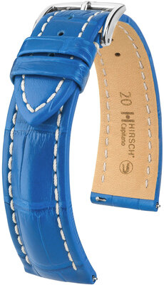 Lederen band Hirsch Capitano L 04807085-2, blauw, alligatorleer, lengte L, Quick Release