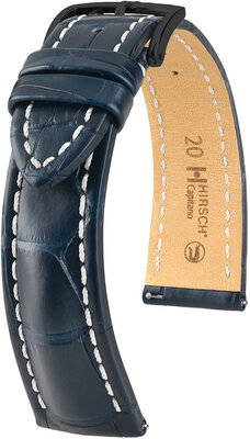 Lederen band Hirsch Capitano L 04807089-5, blauw, alligatorleer, lengte L, Quick Release