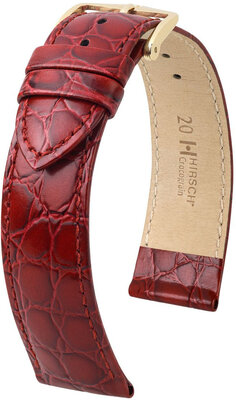 Leren riempje Hirsch Crocograin 12302860NQ-1, rood, kalf huid