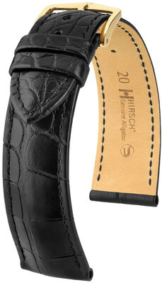 Leren riem Hirsch Genuine Alligator L 10220759NQ-1, zwart, alligatorleer, lengte L
