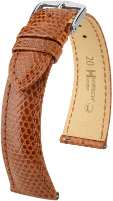 Leren riempje Hirsch London 04366170-2, bruin, hagedissenhuid, Quick Release