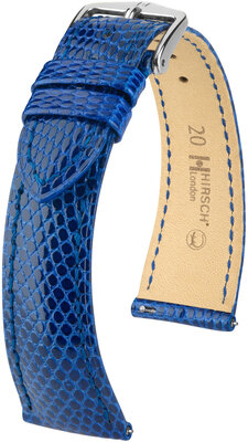 Leren riempje Hirsch London 04366185-2, blauw, hagedissenhuid, Quick Release