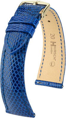 Leren riempje Hirsch London 04366185-7, blauw, hagedissenhuid, Quick Release