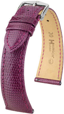 Leren riempje Hirsch London 04366187-2, paars, hagedissenhuid, Quick Release