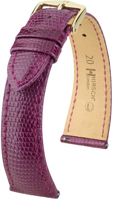 Leren riempje Hirsch London 04366187-7, paars, hagedissenhuid, Quick Release