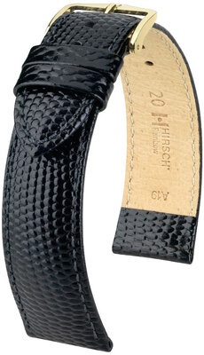 Leren riempje Hirsch Rainbow 12302650NQ-1, zwart, kalf huid