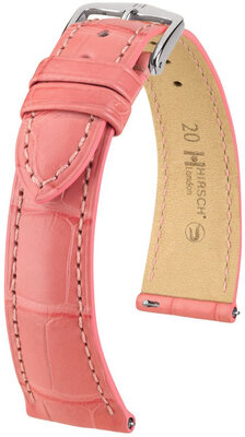 Leren riempje Hirsch London 04307125-2, roze, alligator huid, Quick Release