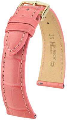 Leren riempje Hirsch London 04307125-7, roze, alligator huid, Quick Release
