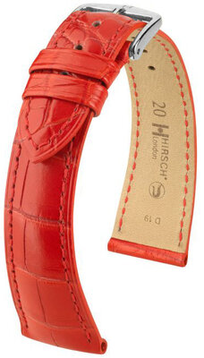 Leren riempje Hirsch London 04307129-2, rood, alligator huid, Quick Release
