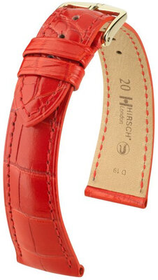 Leren riempje Hirsch London 04307129-7, rood, alligator huid, Quick Release