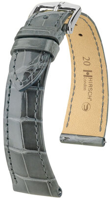 Leren riempje Hirsch London 04307130-2, grijs, alligator huid, Quick Release
