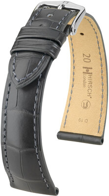 Leren riempje Hirsch London 04307139-2, grijs, alligator huid, Quick Release