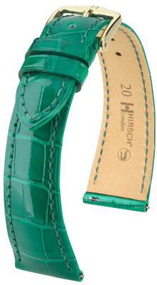 Leren riempje Hirsch London 04307140-7, groen, alligator huid, Quick Release