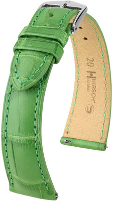 Leren riempje Hirsch London 04307142-2, groen, alligator huid, Quick Release