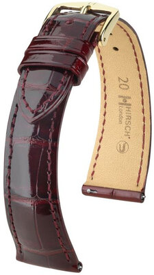 Leren riempje Hirsch London 04307160-7, rood, alligator huid, Quick Release