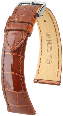 Leren riempje Hirsch London 04307170-2, bruin, alligator huid, Quick Release