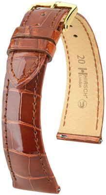 Leren riempje Hirsch London 04307170-7, bruin, alligator huid, Quick Release