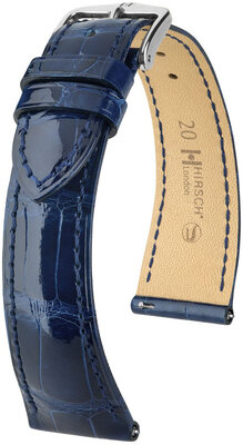 Leren riempje Hirsch London 04307180-2, blauw, alligator huid, Quick Release
