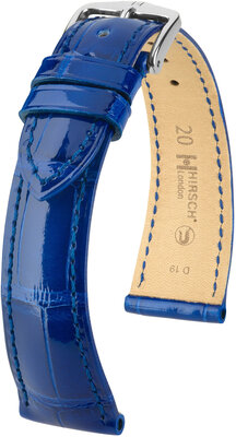 Leren riempje Hirsch London 04307182-2, blauw, alligator huid, Quick Release