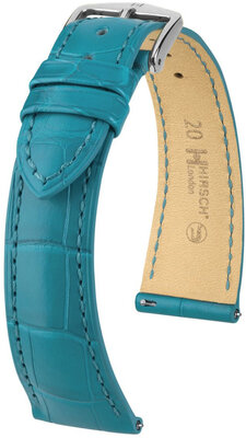 Leren riempje Hirsch London 04307183-2, blauw, alligator huid, Quick Release
