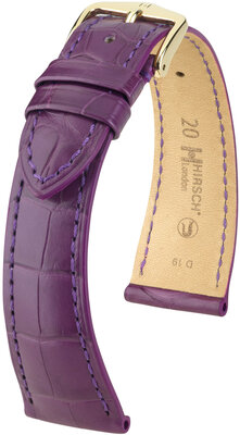 Leren riempje Hirsch London 04307186-7, paars, alligator huid, Quick Release