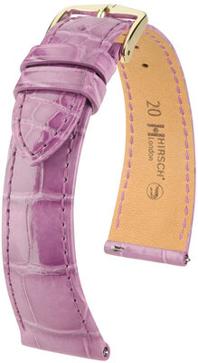 Leren riempje Hirsch London 04307187-7, paars, alligator huid, Quick Release