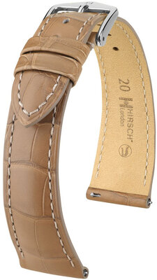 Leren riempje Hirsch London 04307199-2, beige, alligator huid, Quick Release