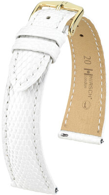 Leren riempje Hirsch London 04366100-7, wit, hagedissenhuid, Quick Release