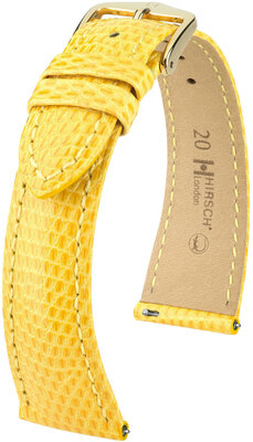 Lederen riem Hirsch London L 04366072-7, geel, hagedissenleer, lengte L, snelsluiting