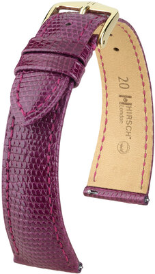Leren riem Hirsch London L 04366087-7, paars, hagedissenleer, lengte L, snelsluiting