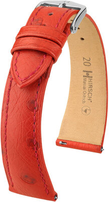 Leren riem Hirsch Massai Ostrich L 04362020-2, rood, struisvogelleer, lengte L, snelsluiting