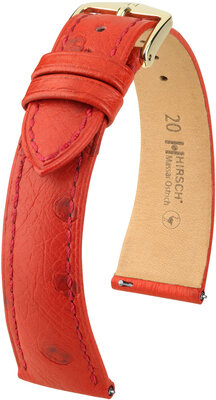 Leren riem Hirsch Massai Ostrich L 04362020-7, rood, struisvogelleer, lengte L, snelsluiting